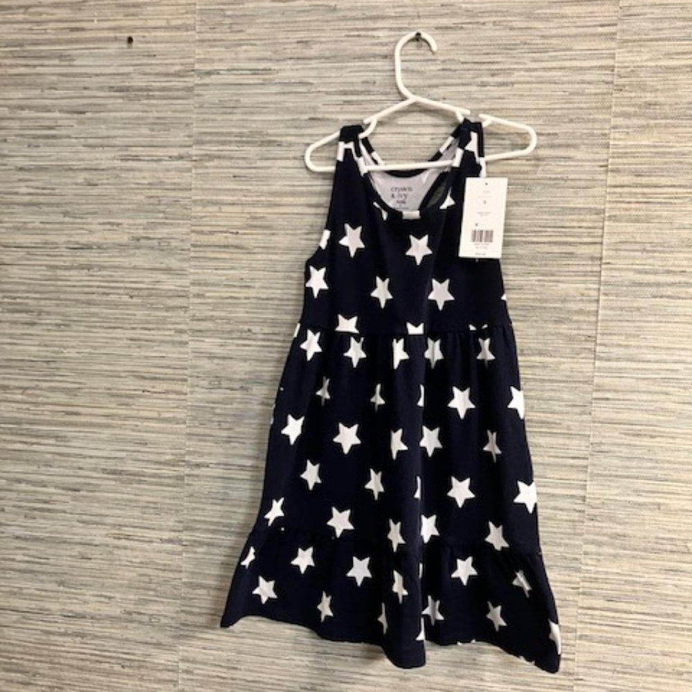 NWT!  CROWN & IVY - Star Dress - Girl's Size Small - Navy Blue with White Stars!